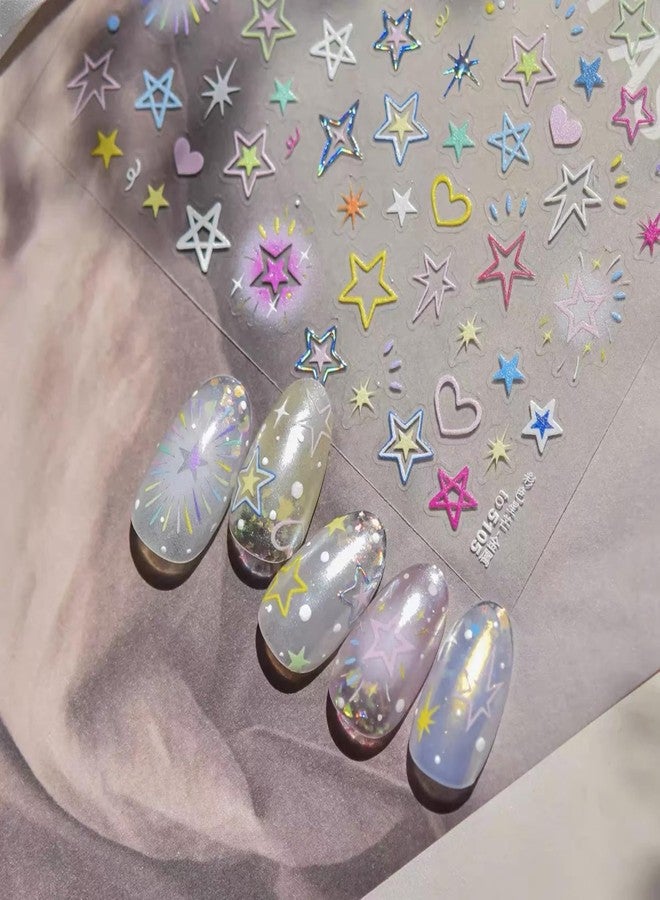 Dedyel Colorful Starry Nail Stickers Dopamine Color Stars Hearts Self-Adhesive Glitter Nail Decals for Women Girls Kids DIY Manicure - Image 2
